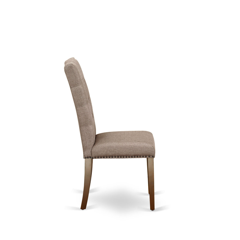 ELP3TZ4 Elsa Collection Dining Chairs Set - Button Tufted Upholstery with Nailhead Accents, Linen Dark Khaki & Mahogany Finish, Set of Two