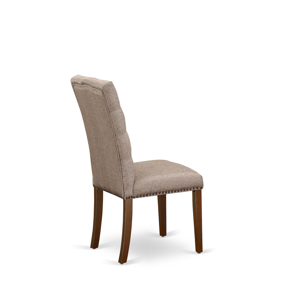 ELP3TZ4 Elsa Collection Dining Chairs Set - Button Tufted Upholstery with Nailhead Accents, Linen Dark Khaki & Mahogany Finish, Set of Two