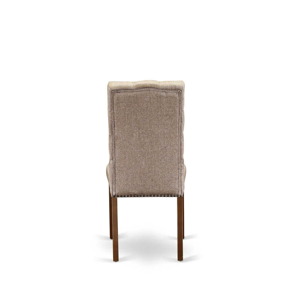 ELP3TZ4 Elsa Collection Dining Chairs Set - Button Tufted Upholstery with Nailhead Accents, Linen Dark Khaki & Mahogany Finish, Set of Two