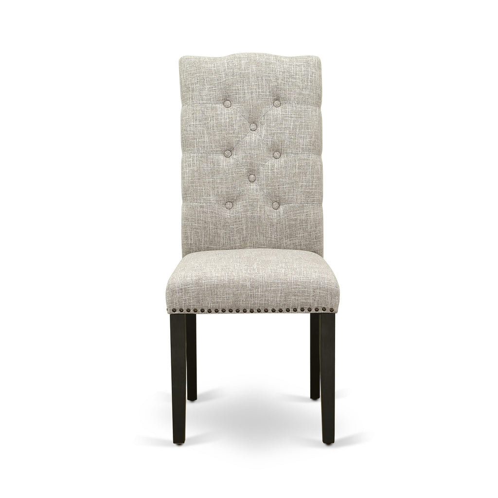 ELP6TCI Elsa Dining Chairs - Set of 2, Doeskin Linen Padded Seats with Button Tufted and Nailhead Design, Black Finish