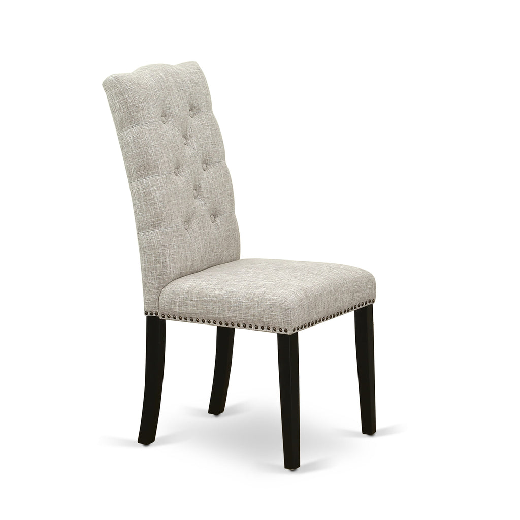 ELP6TCI Elsa Dining Chairs - Set of 2, Doeskin Linen Padded Seats with Button Tufted and Nailhead Design, Black Finish