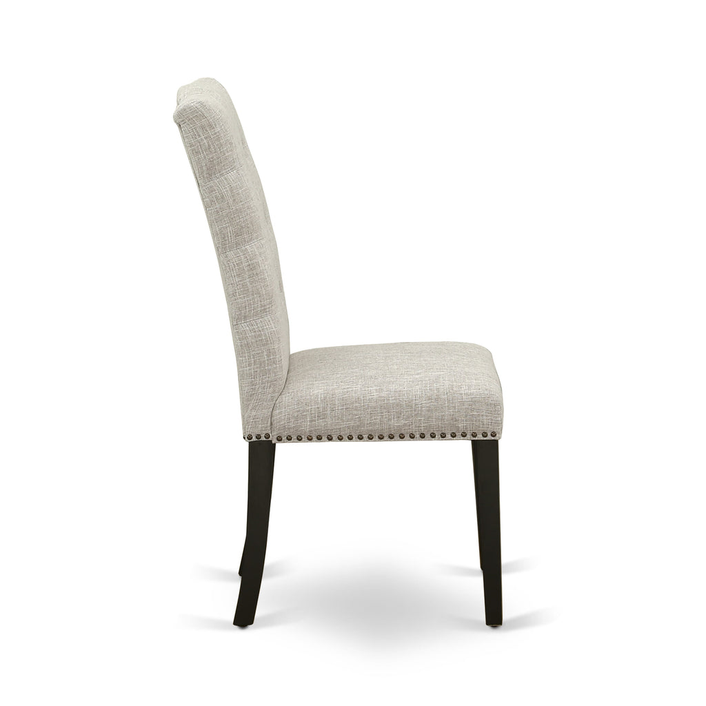ELP6TCI Elsa Dining Chairs - Set of 2, Doeskin Linen Padded Seats with Button Tufted and Nailhead Design, Black Finish