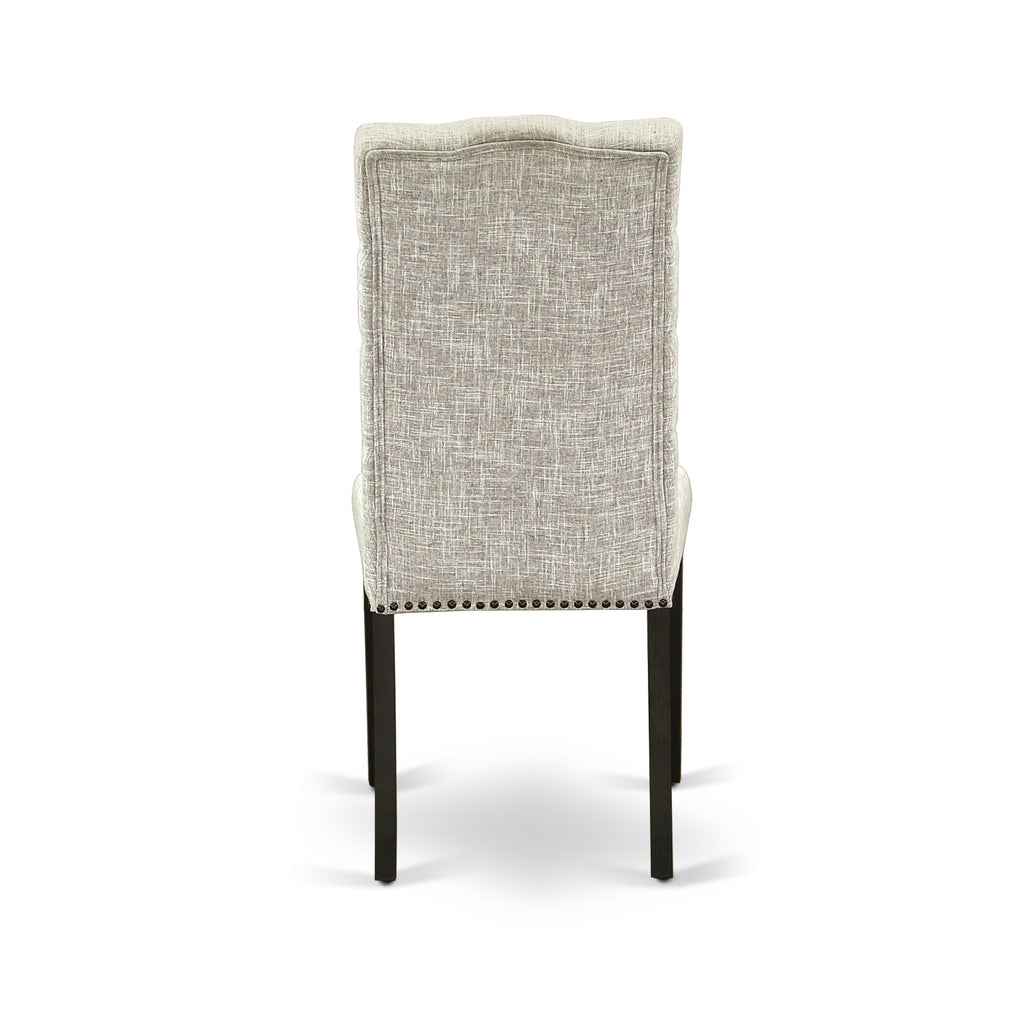ELP6TCI Elsa Dining Chairs - Set of 2, Doeskin Linen Padded Seats with Button Tufted and Nailhead Design, Black Finish