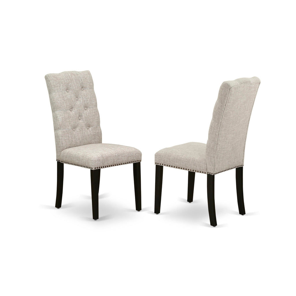 ELP6TCI Elsa Dining Chairs - Set of 2, Doeskin Linen Padded Seats with Button Tufted and Nailhead Design, Black Finish