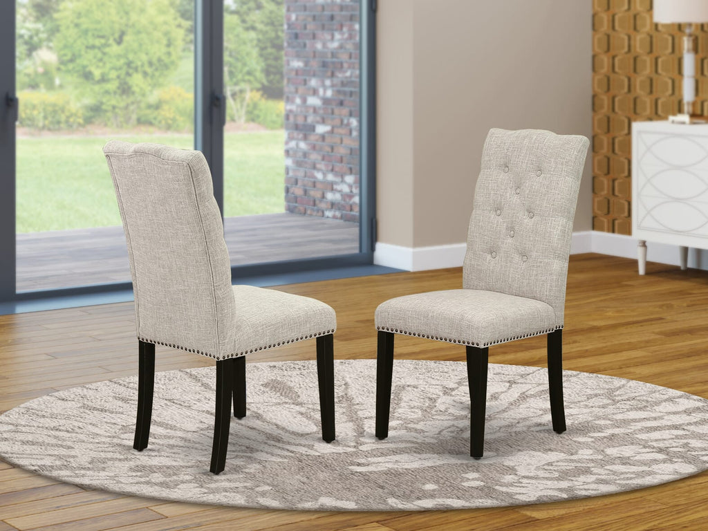 ELP6TCI Elsa Dining Chairs - Set of 2, Doeskin Linen Padded Seats with Button Tufted and Nailhead Design, Black Finish