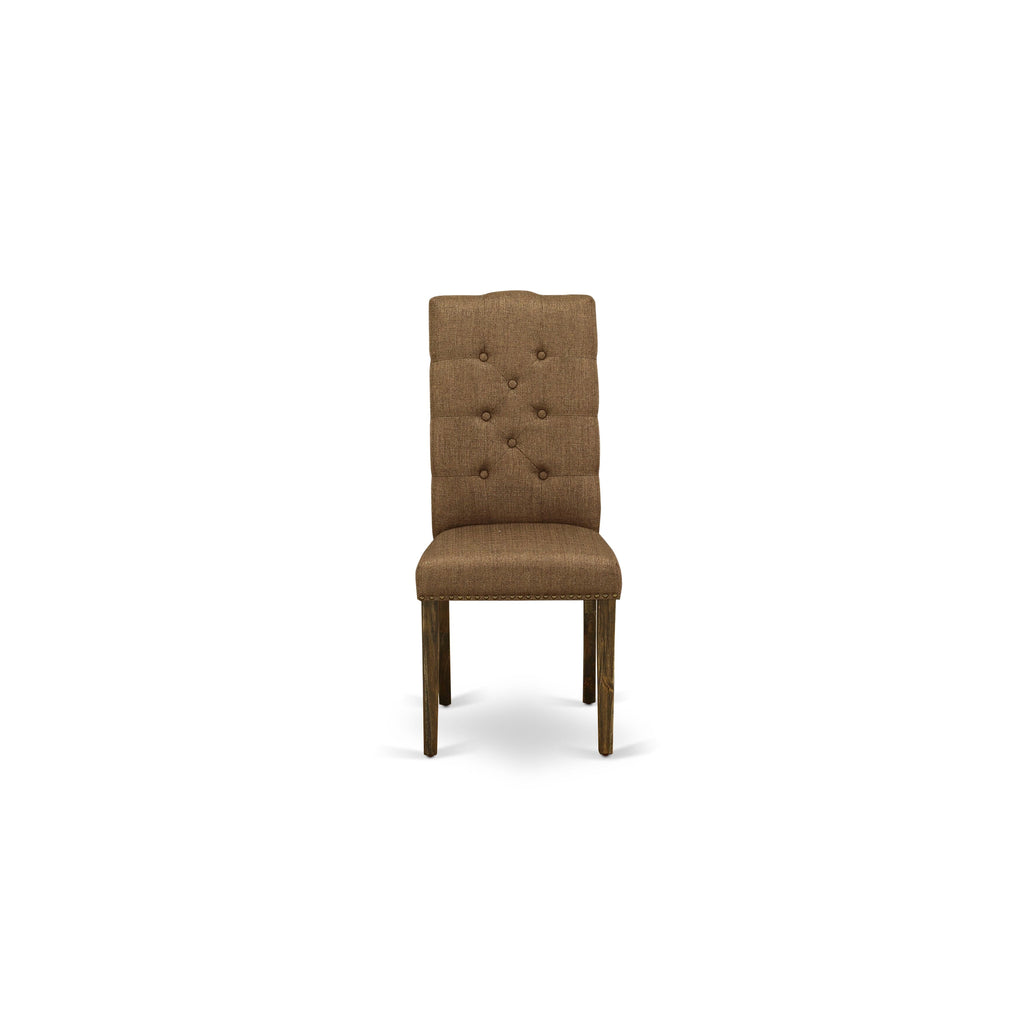 X726EZ9ME-L Modern 7-Piece Dining Ensemble with Rectangular Table and 6 Brown Upholstered Chairs