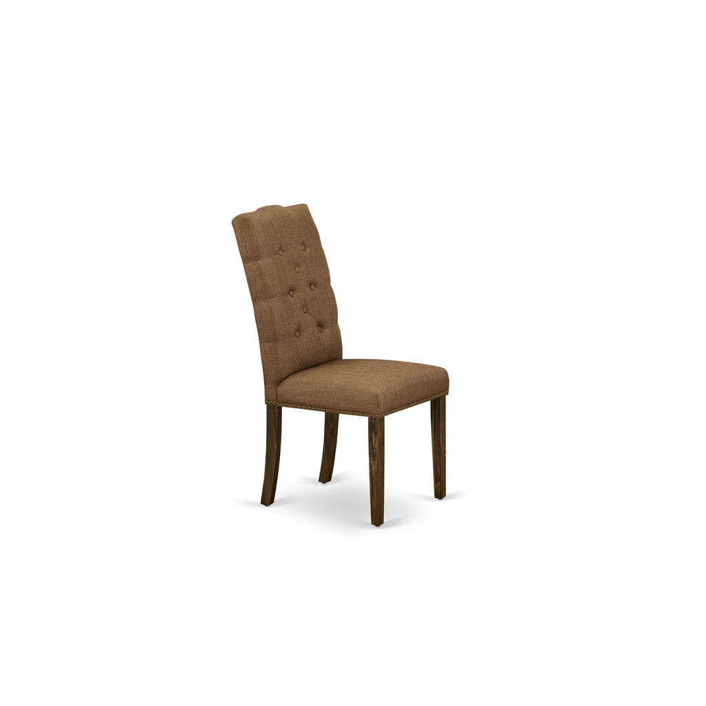 ELP7TWS Pair of Sophisticated Jacobean Dining Chairs with Button Tufts and Nailhead Trim in Brown Upholstered Linen