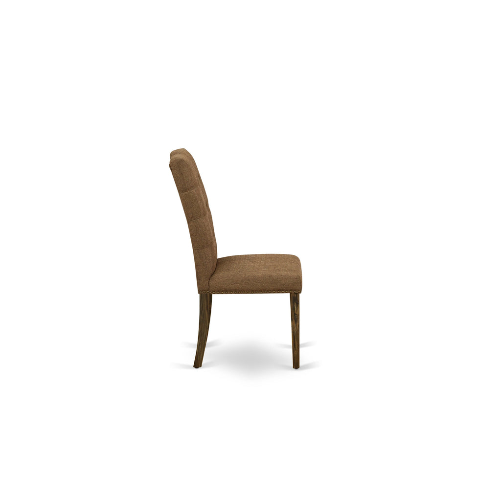X726E8M62-G Multi-Piece Dining Ensemble with Rectangular Table & 4 Brown Linen Chairs, 36x60