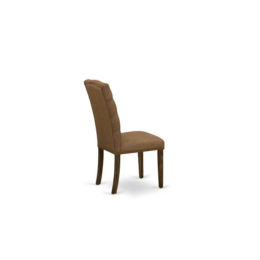 ELP7TWS Pair of Sophisticated Jacobean Dining Chairs with Button Tufts and Nailhead Trim in Brown Upholstered Linen