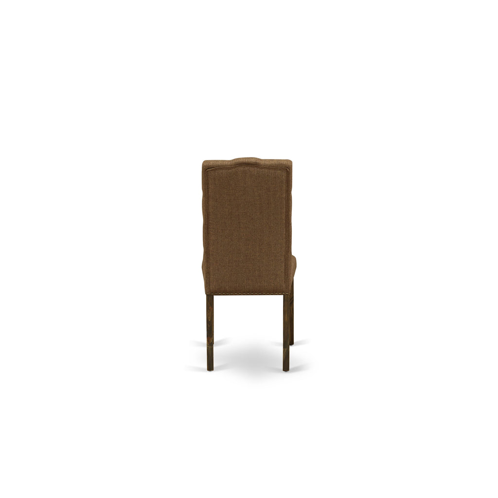 X726E8M62-G Multi-Piece Dining Ensemble with Rectangular Table & 4 Brown Linen Chairs, 36x60