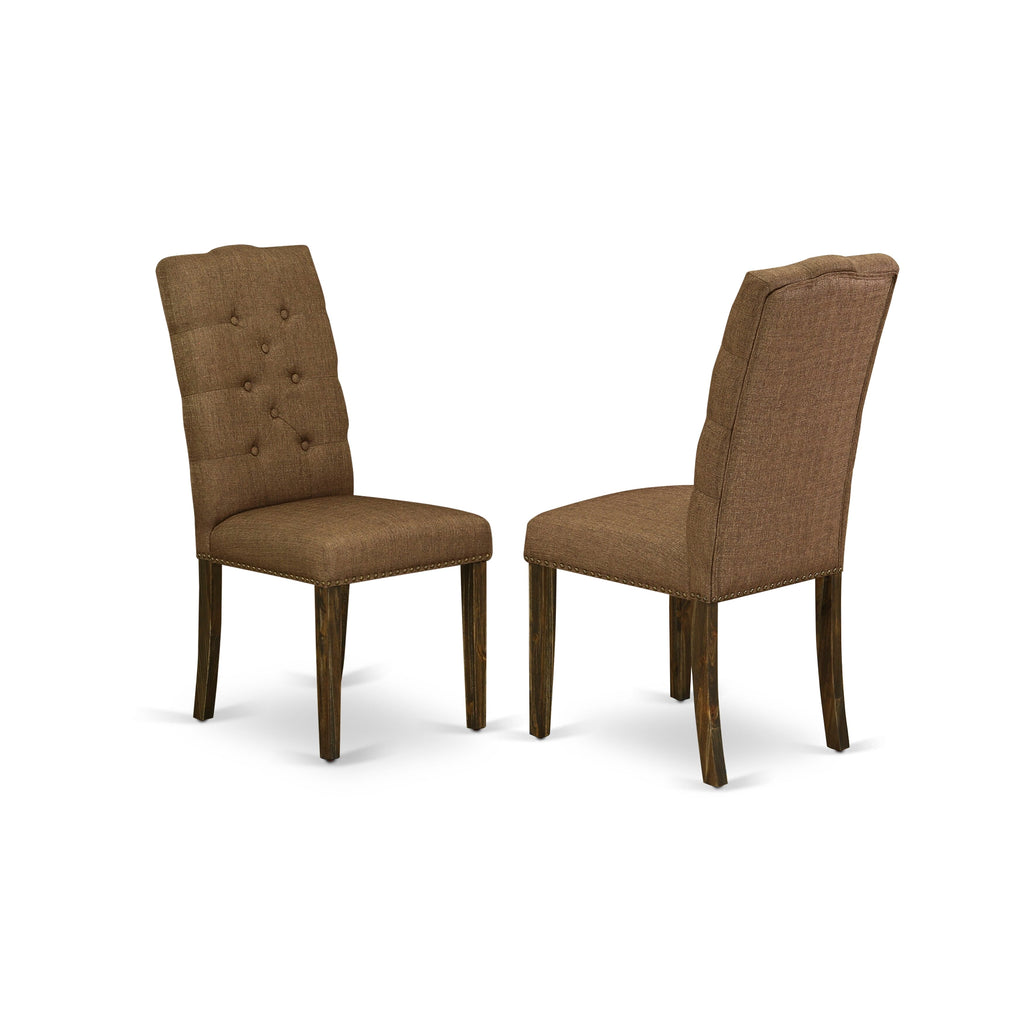 X726E8M62-G Multi-Piece Dining Ensemble with Rectangular Table & 4 Brown Linen Chairs, 36x60
