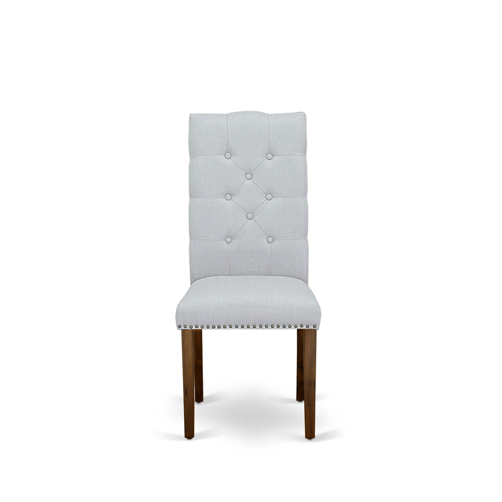 ELP8TGU Elsa Parson Button Detailed Nailhead Trim Seating, Grey Linen Fabric, Pair, Walnut Finish