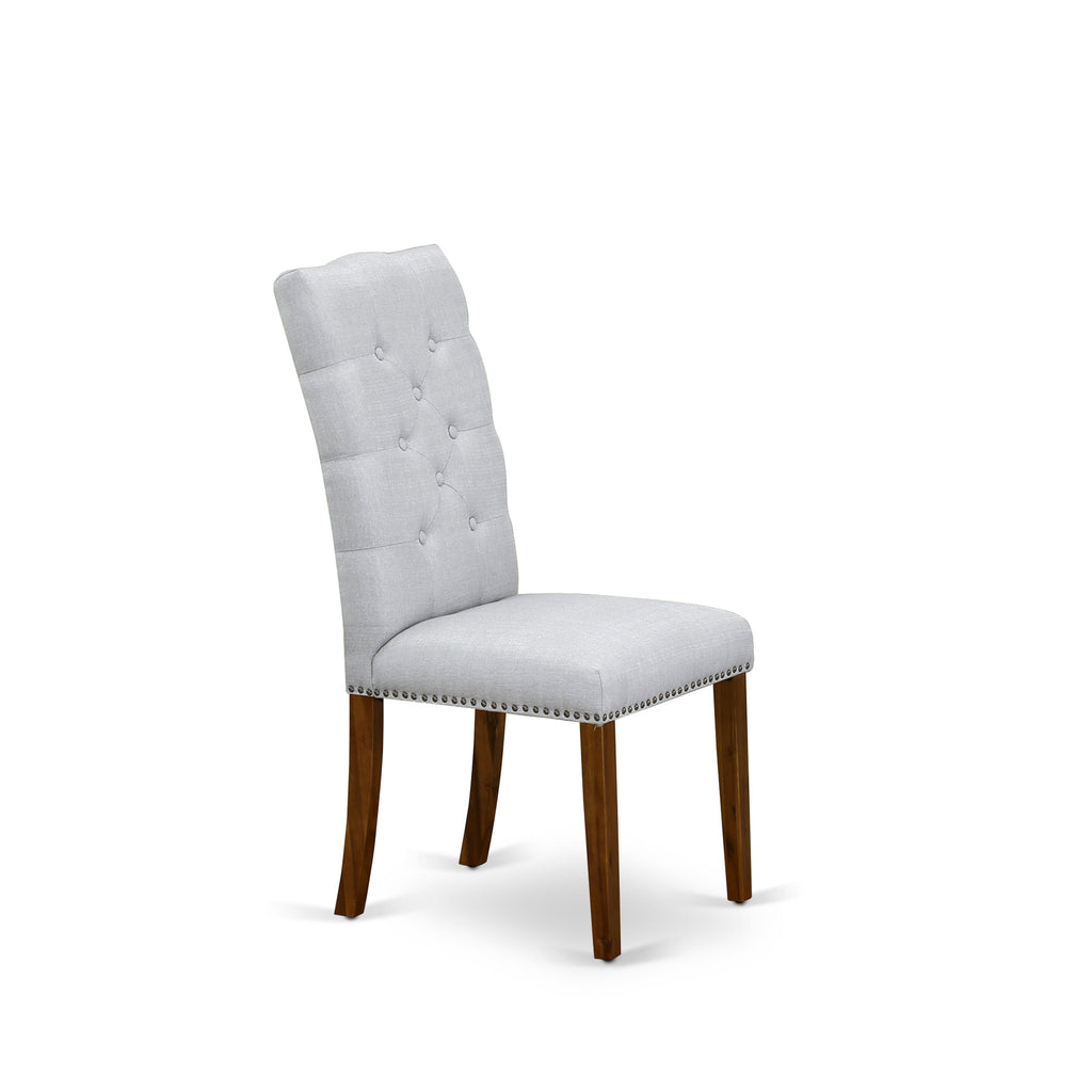 ELP8TGU Elsa Parson Button Detailed Nailhead Trim Seating, Grey Linen Fabric, Pair, Walnut Finish