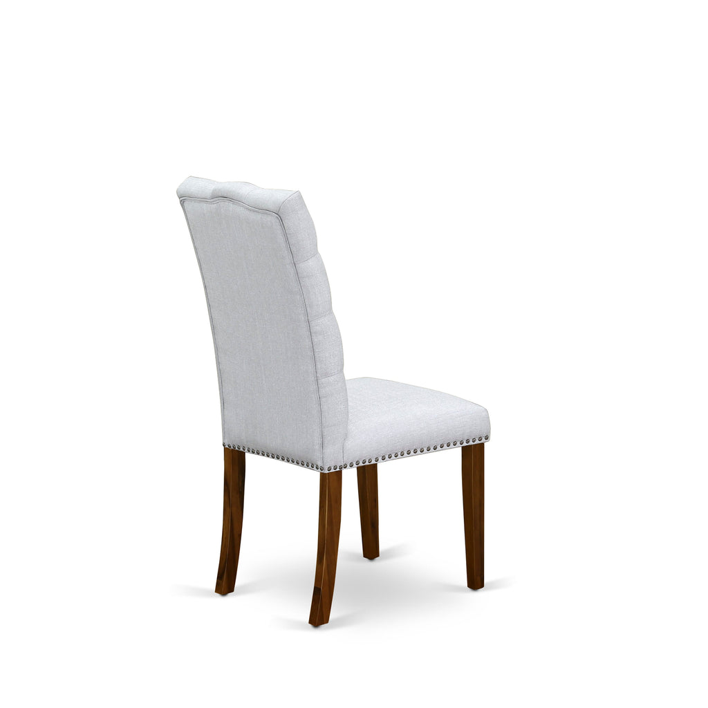 ELP8TGU Elsa Parson Button Detailed Nailhead Trim Seating, Grey Linen Fabric, Pair, Walnut Finish