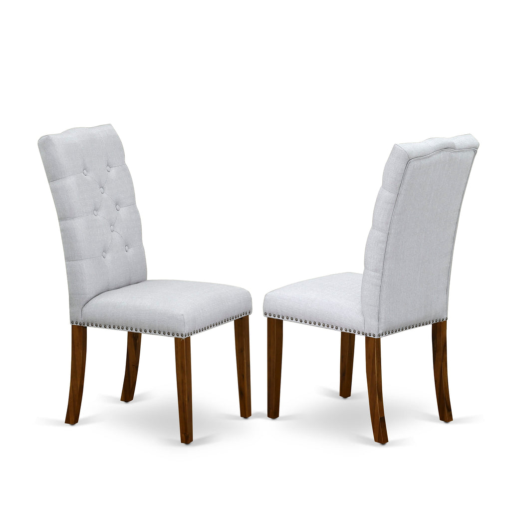 ELP8TGU Elsa Parson Button Detailed Nailhead Trim Seating, Grey Linen Fabric, Pair, Walnut Finish