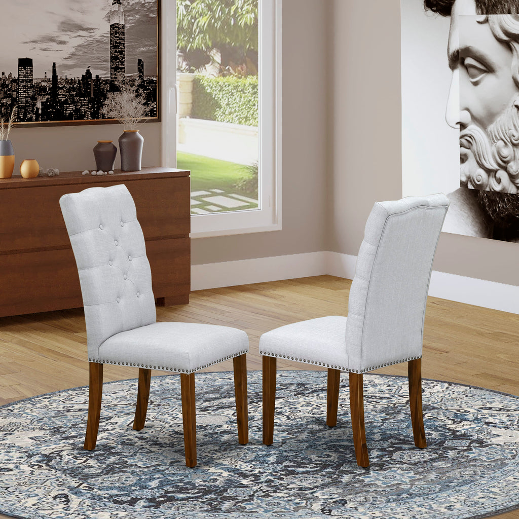 ELP8TGU Elsa Parson Button Detailed Nailhead Trim Seating, Grey Linen Fabric, Pair, Walnut Finish