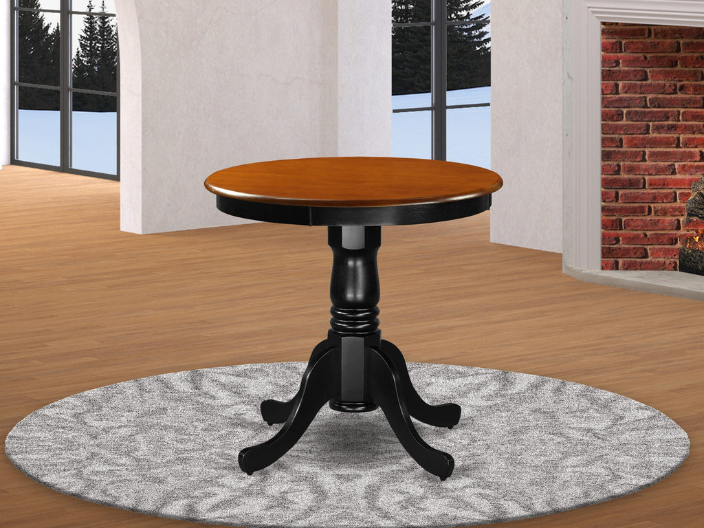 EMT-BVI-HS Round Pedestal Table with Wood Top, 30 Inch, Dual Finish of Black & Cherry for Dining Spaces