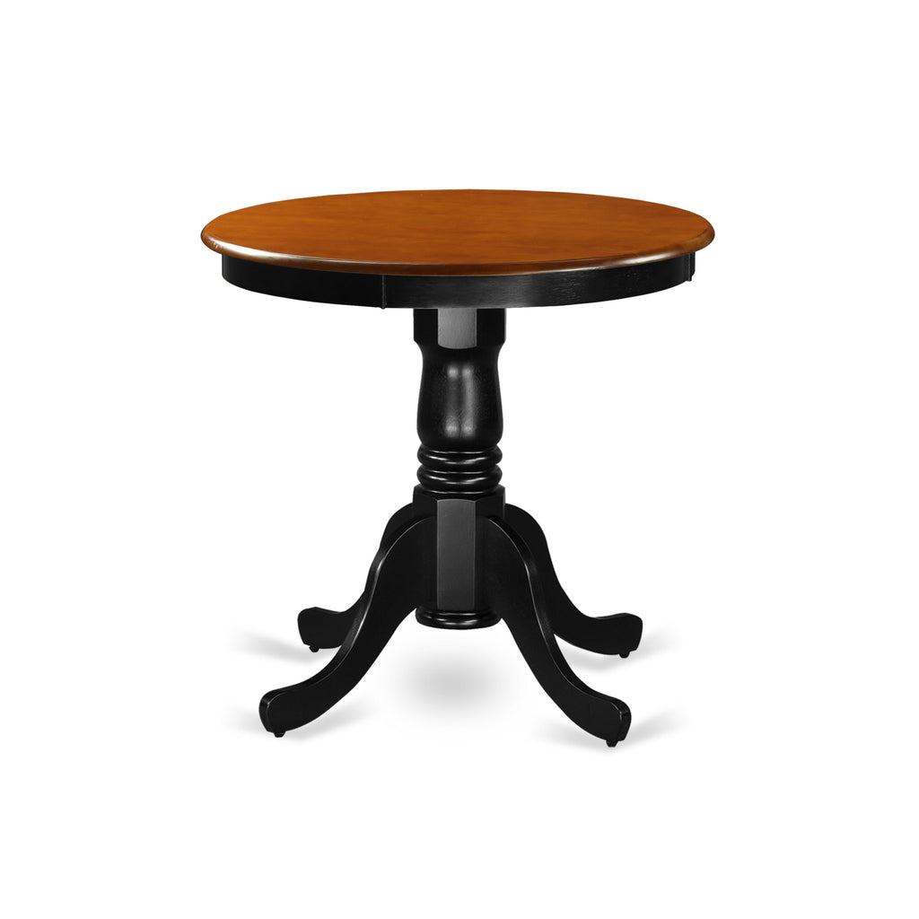 EMT-BVI-HS Round Pedestal Table with Wood Top, 30 Inch, Dual Finish of Black & Cherry for Dining Spaces