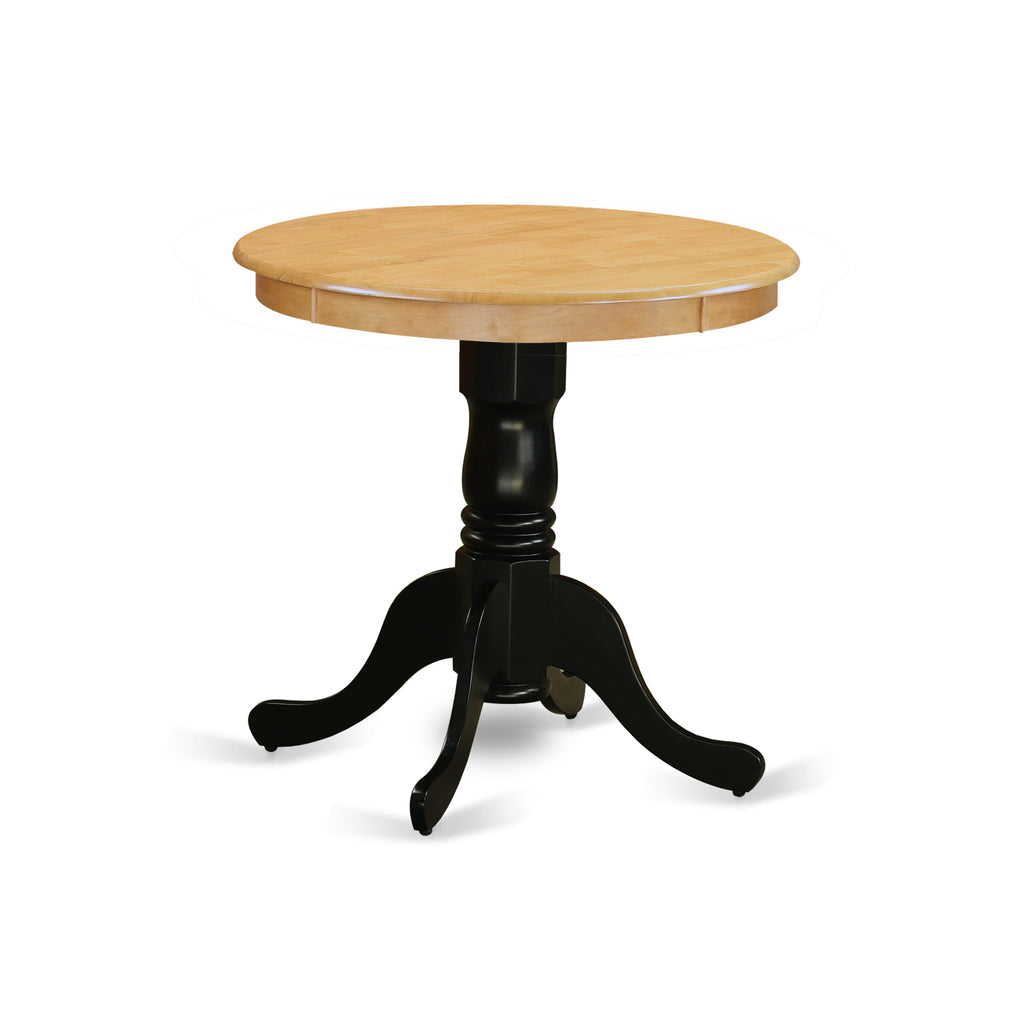 EMT-OU6-EZ- Eden Round Dining Table with Pedestal Base, 30x30-Inch Oak & Black Tabletop
