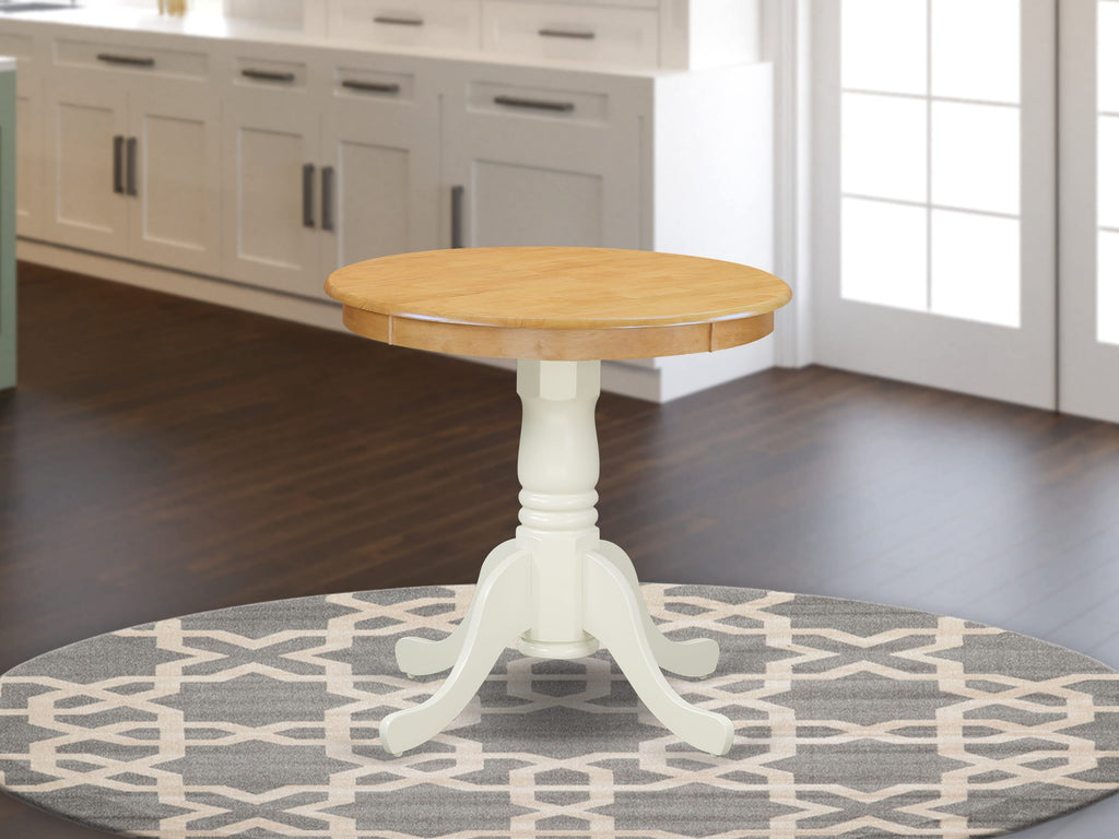 EMT-O0S-KQ Eden Round Dining Table with Pedestal Base, Oak & Linen, 30x30 Inch Kitchen Piece