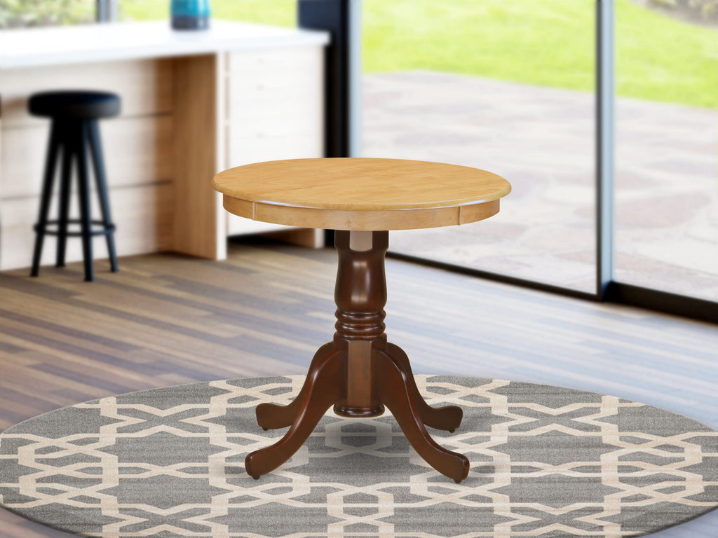 EMT-OWK-QO Cozy Round Dining Table with Pedestal Base, Size 30x30 Oak & Mahogany