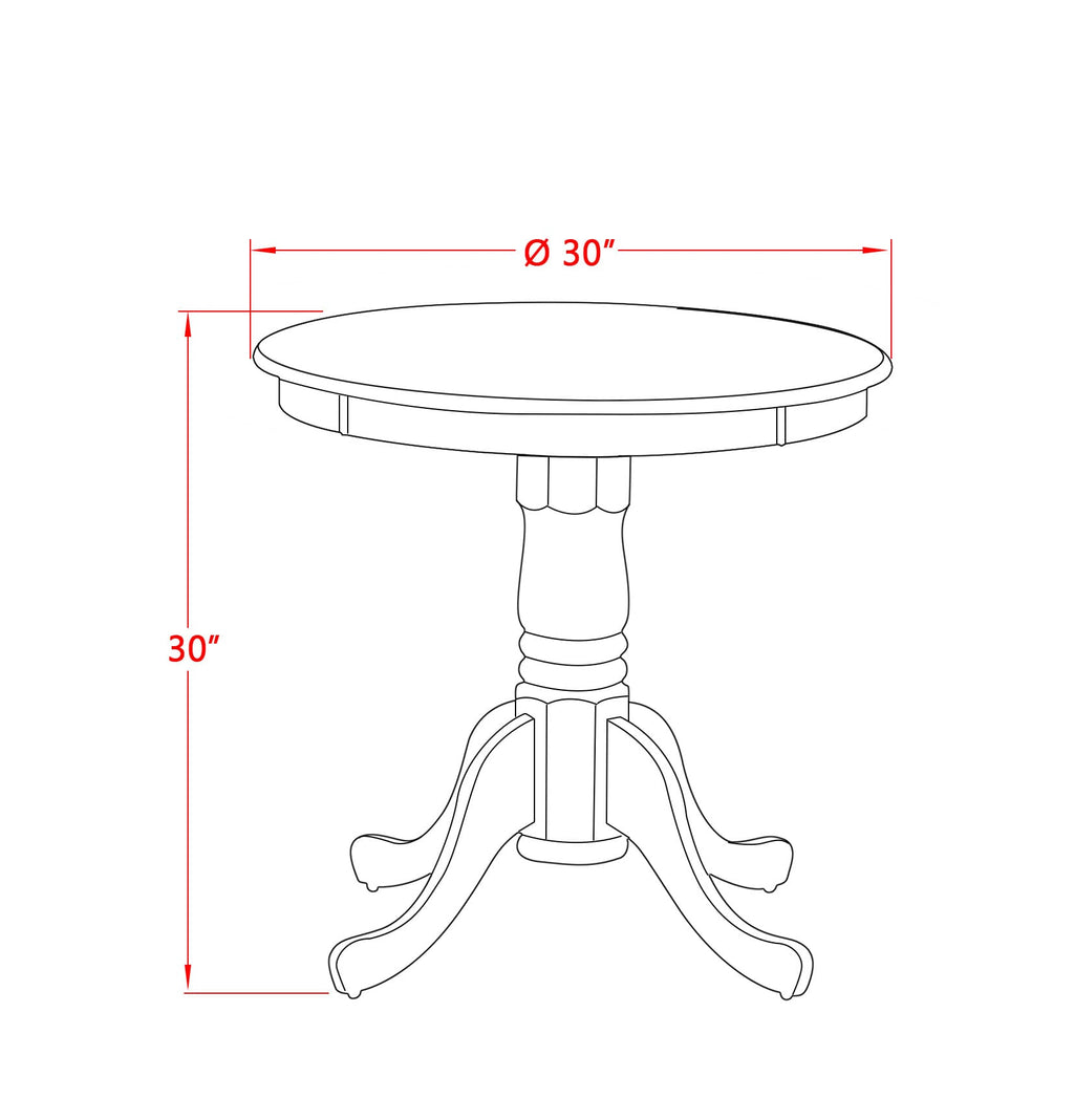 EST-MIQ-OE - contemporary pedestal base dining table, 30x30 mahogany round top, perfect for kitchens and dining spaces