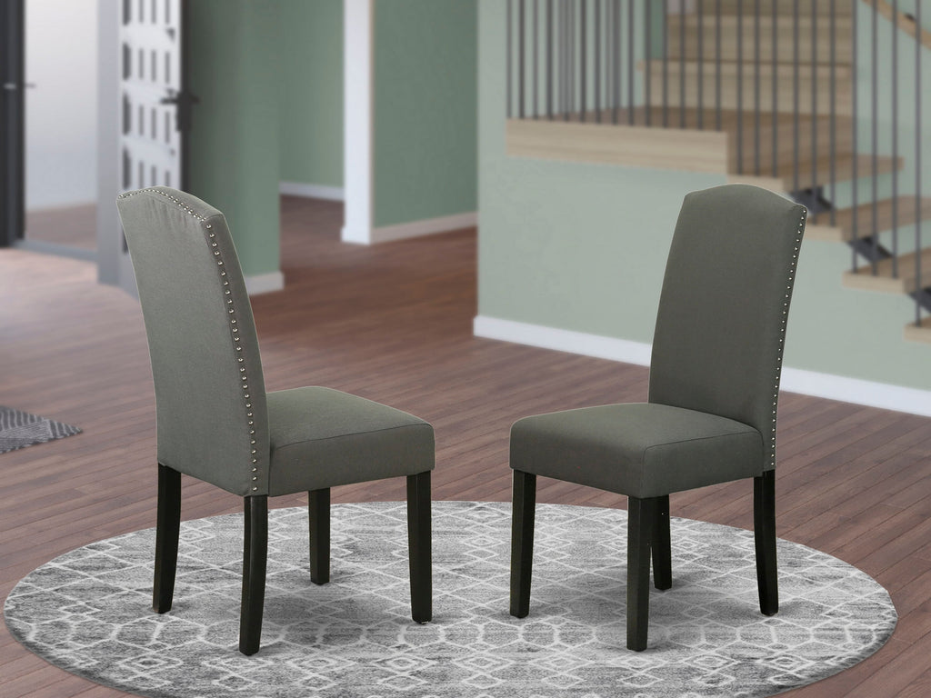 ENP1B2G Set of Two Elegant Parson Dining Chairs with Dark Gotham Upholstery & Nailhead Design, Black Exterior