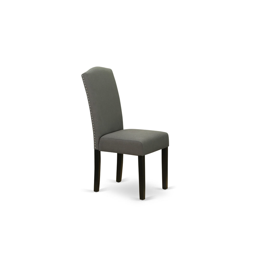 ENP1B2G Set of Two Elegant Parson Dining Chairs with Dark Gotham Upholstery & Nailhead Design, Black Exterior