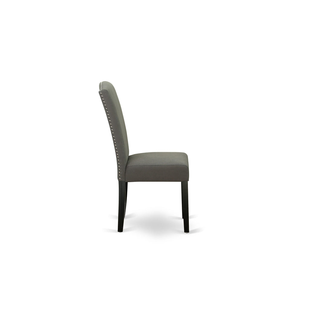 ENP1B2G Set of Two Elegant Parson Dining Chairs with Dark Gotham Upholstery & Nailhead Design, Black Exterior