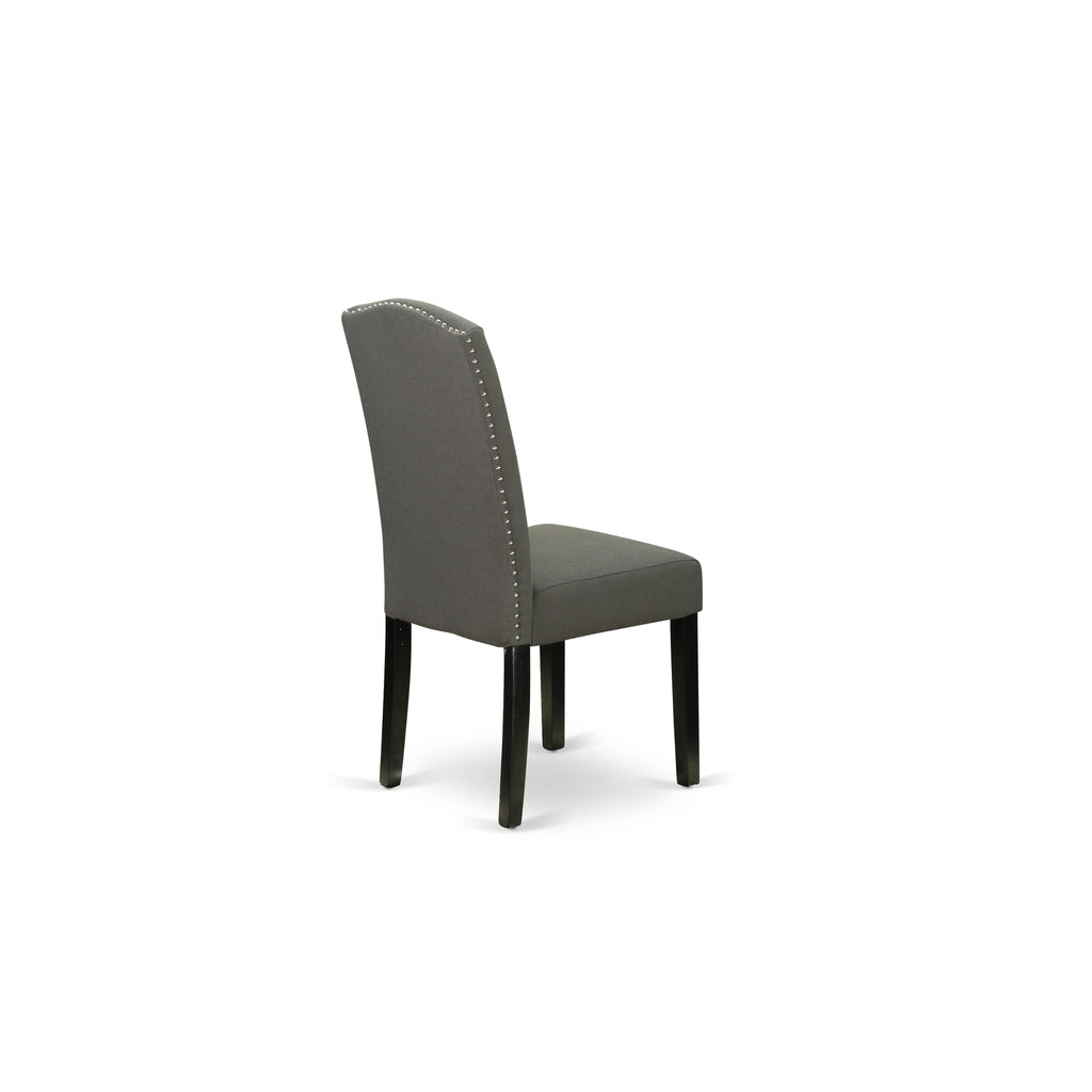 ENP1B2G Set of Two Elegant Parson Dining Chairs with Dark Gotham Upholstery & Nailhead Design, Black Exterior