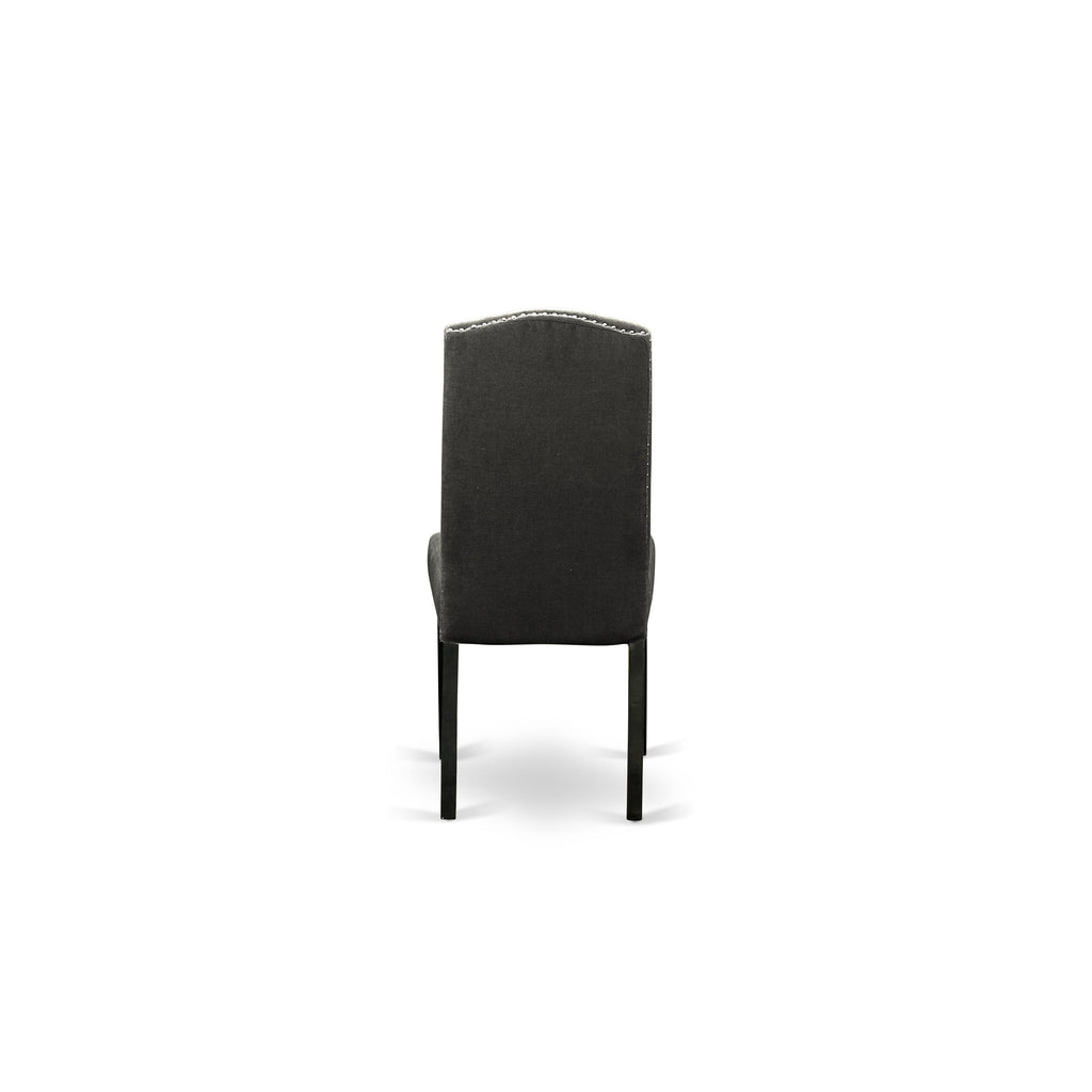 ENP1B2G Set of Two Elegant Parson Dining Chairs with Dark Gotham Upholstery & Nailhead Design, Black Exterior