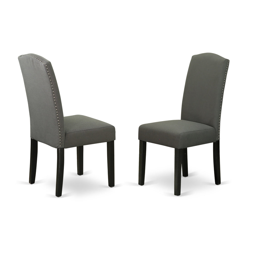 ENP1B2G Set of Two Elegant Parson Dining Chairs with Dark Gotham Upholstery & Nailhead Design, Black Exterior