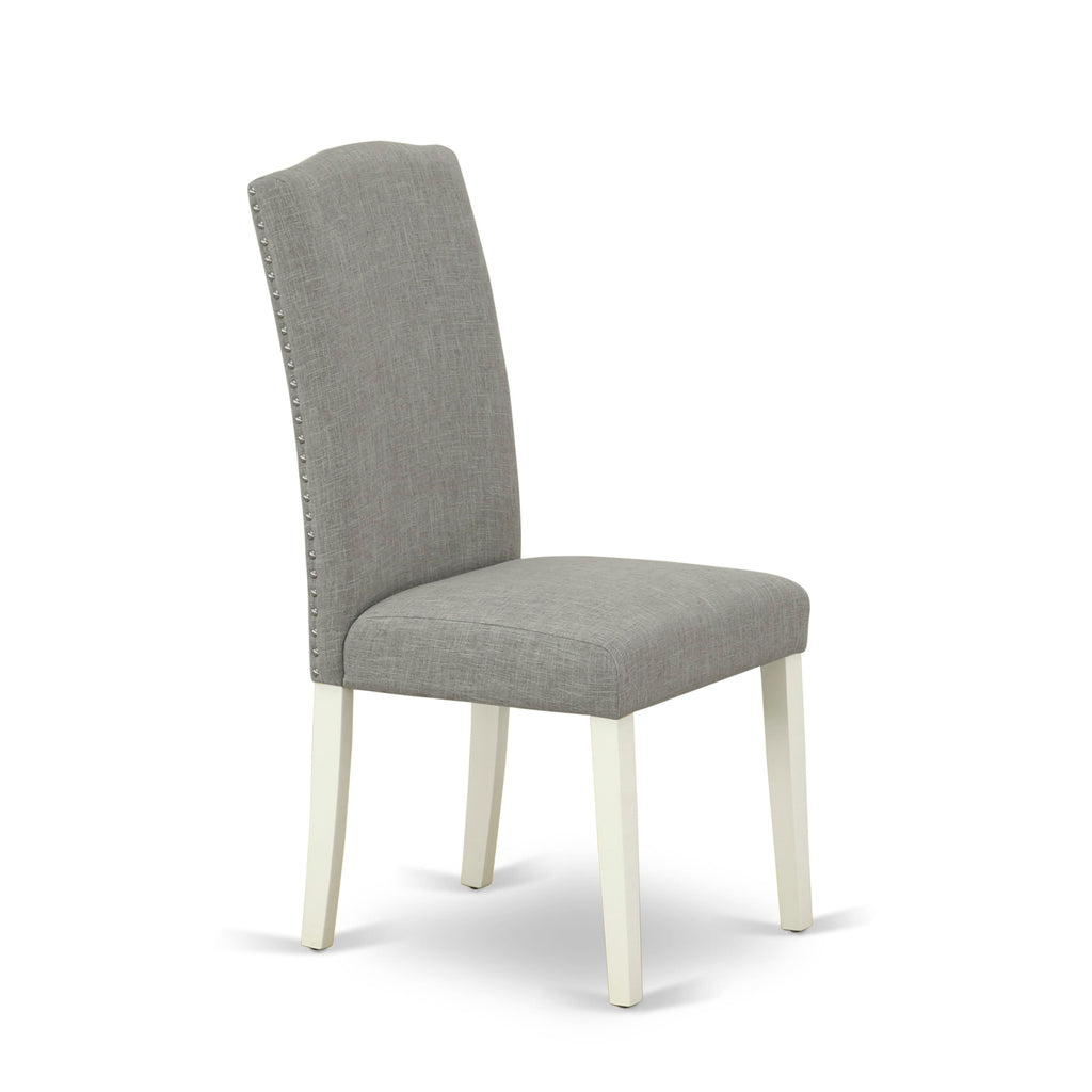 ENP2T2V Elegant Nailhead Parson Dining Chairs Set of 2 with Dark Shitake Linen and Linen White Finish