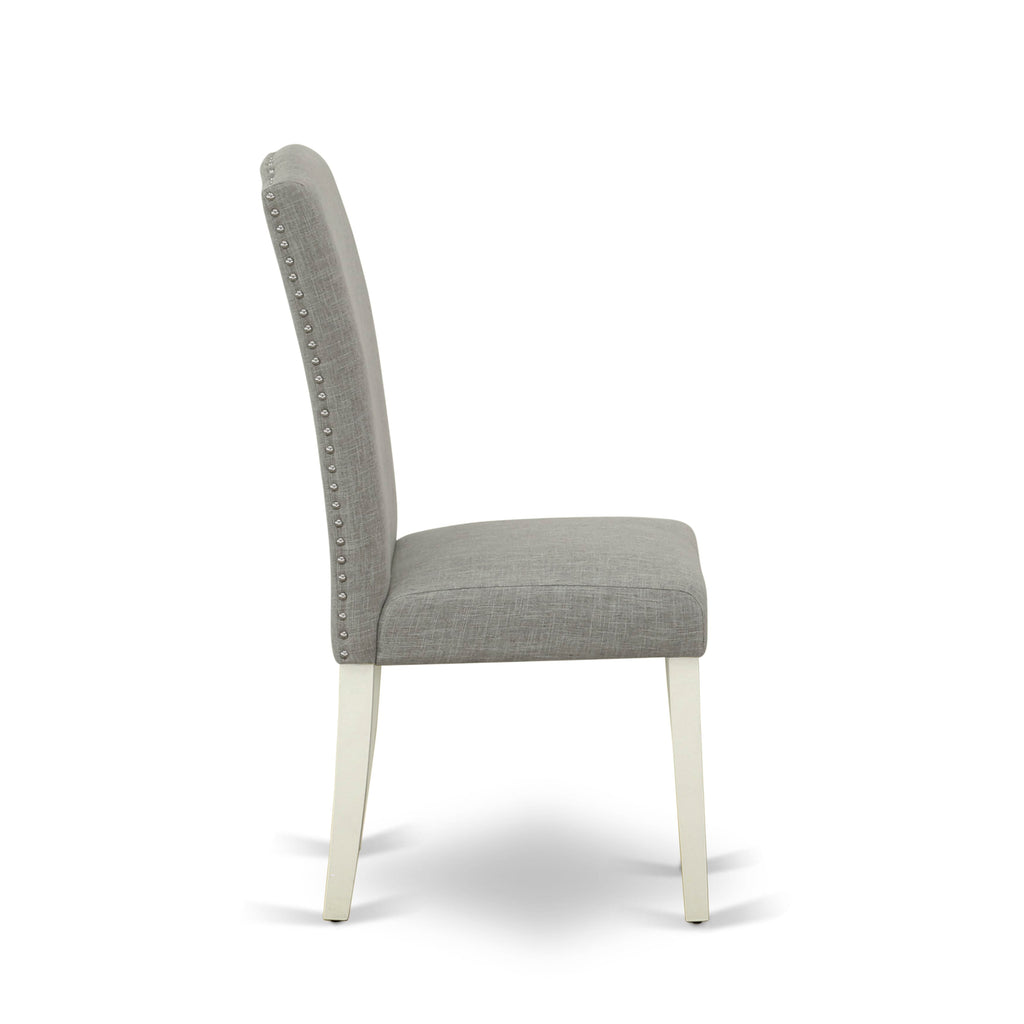 ENP2T2V Elegant Nailhead Parson Dining Chairs Set of 2 with Dark Shitake Linen and Linen White Finish