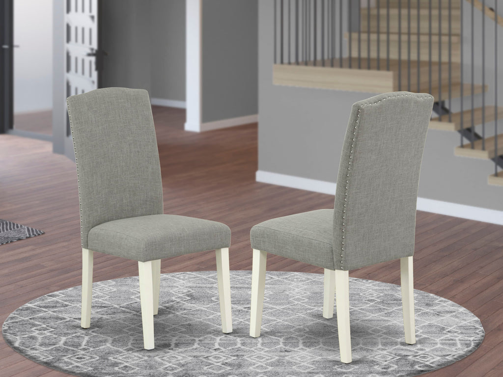 ENP2T2V Elegant Nailhead Parson Dining Chairs Set of 2 with Dark Shitake Linen and Linen White Finish