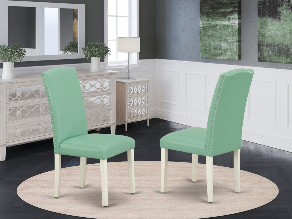 ENP2T2Y Stylish Pond Faux Leather Dining Chairs Set with Nailhead Accent - Elegant Linen White Frame for Dining, Set of 2
