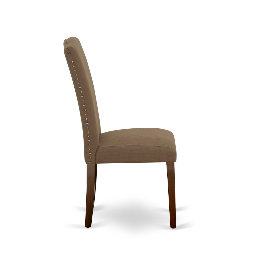 ANEN3-1DI-66 - 3-Piece Dining Set Round Table with Pedestal and Two Dark Linen Chairs, 36-Inch, in Rich Mahogany