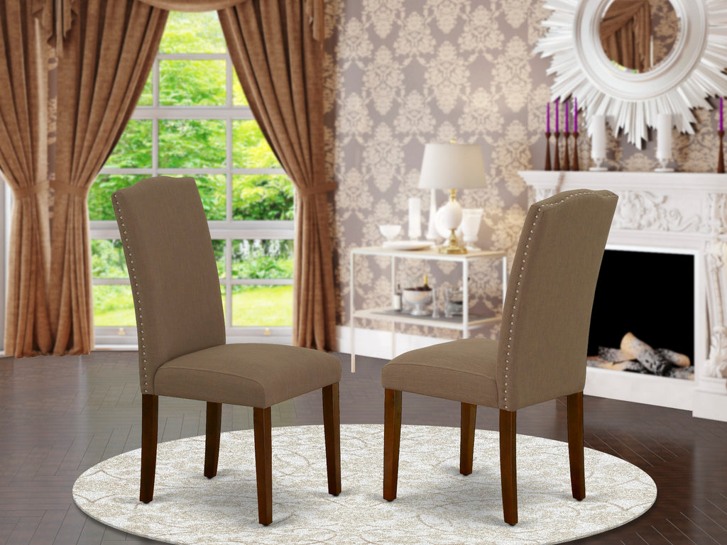 ENP3THY Elegant Dining Chairs - Dark Coffee Upholstery with Nailhead Parson Style, Mahogany Base, Set of 2