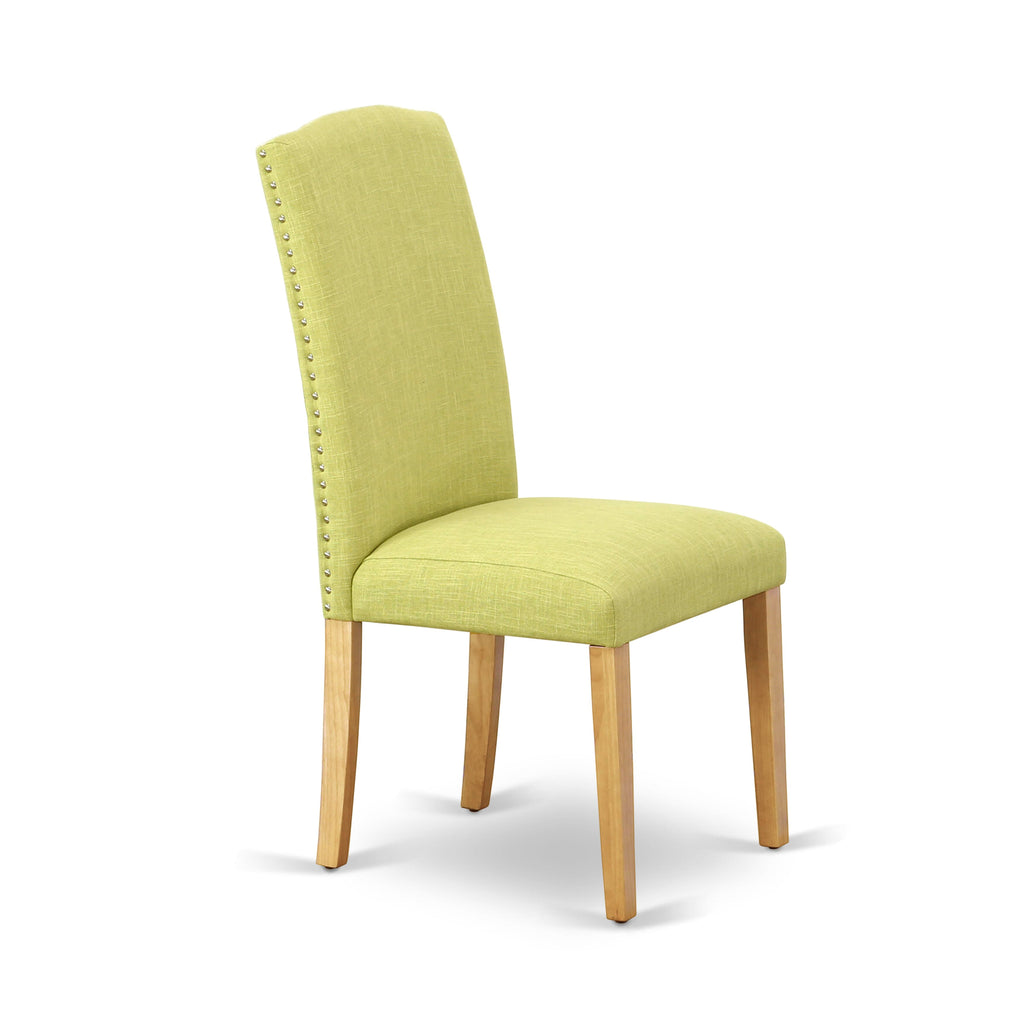 AMEN3-6GE-HS 3 Piece Dining Set with Round Pedestal Table and 2 Limelight Linen Chairs in Oak Finish