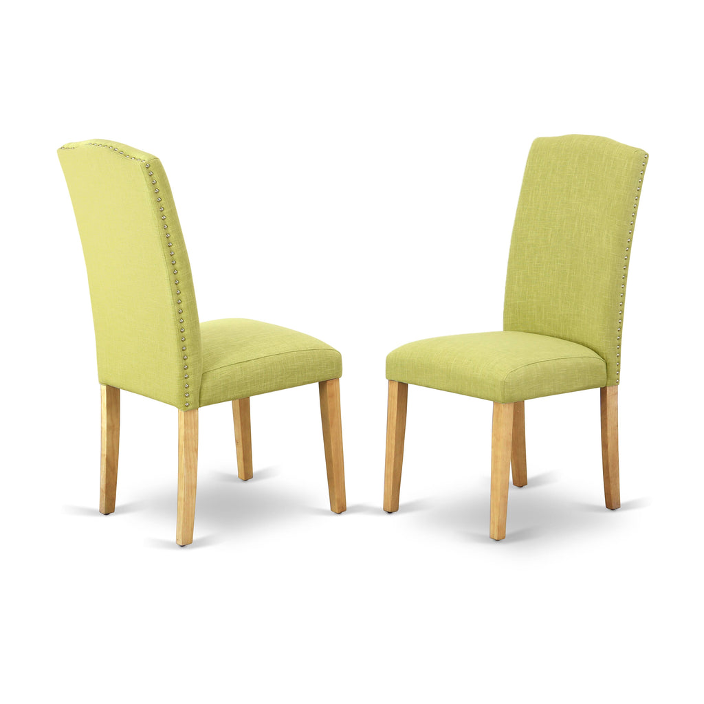 AMEN3-6GE-HS 3 Piece Dining Set with Round Pedestal Table and 2 Limelight Linen Chairs in Oak Finish