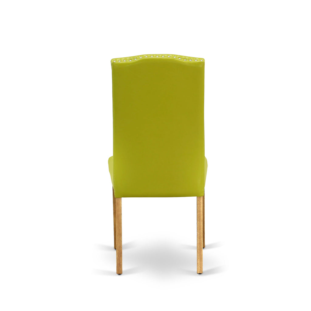 MZEN5-UB1-AT 5-Piece Dining Ensemble Featuring Table with Dropleaf & Green Leather Parson Chairs, 36x54 Oak Design
