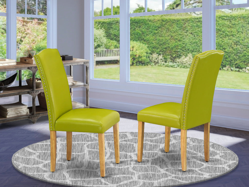 ENP4TFB Autumn Green Nailhead Trim Parsons Dining Chairs, Set of 2, Oak Wood, Faux Leather Elegance