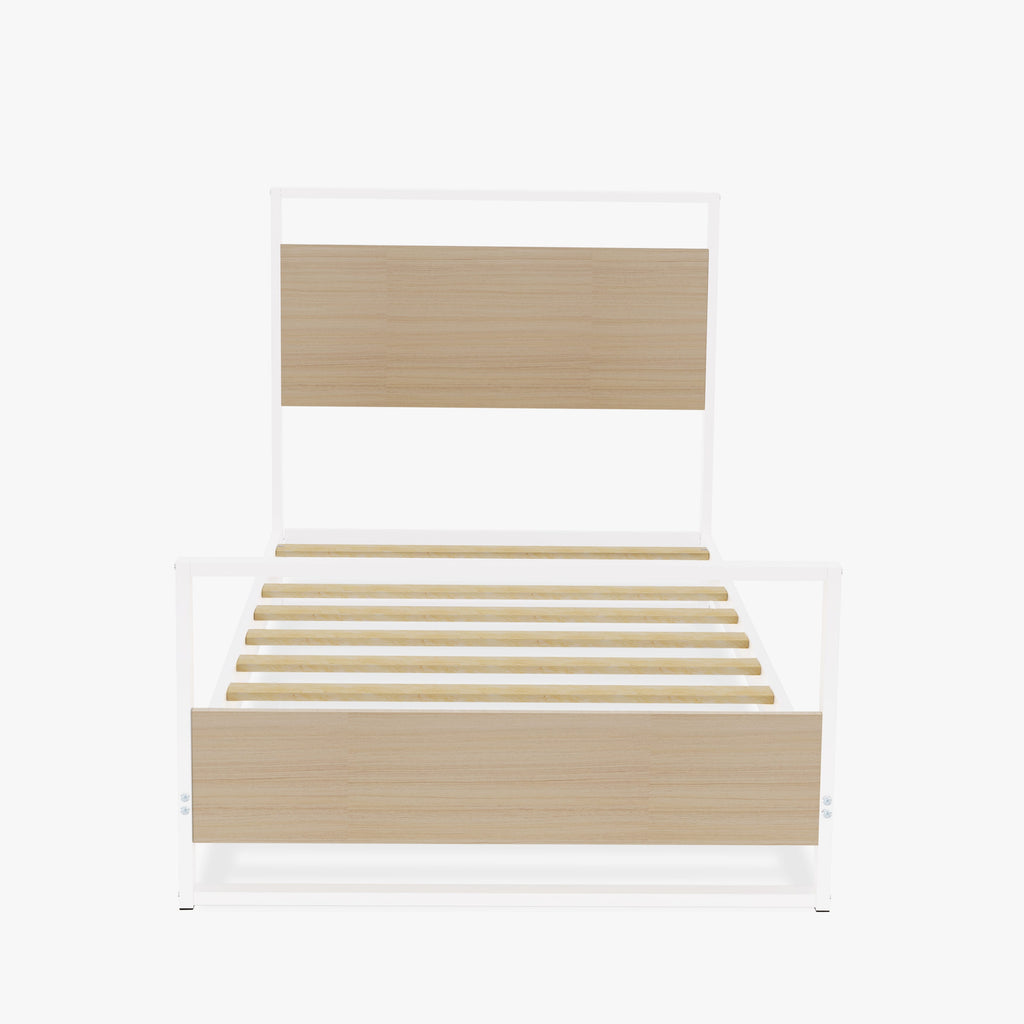 ERTBW6T Lavish Powder Coating White Metal Bed Frame with 4 Sturdy Legs & Wood Laminate