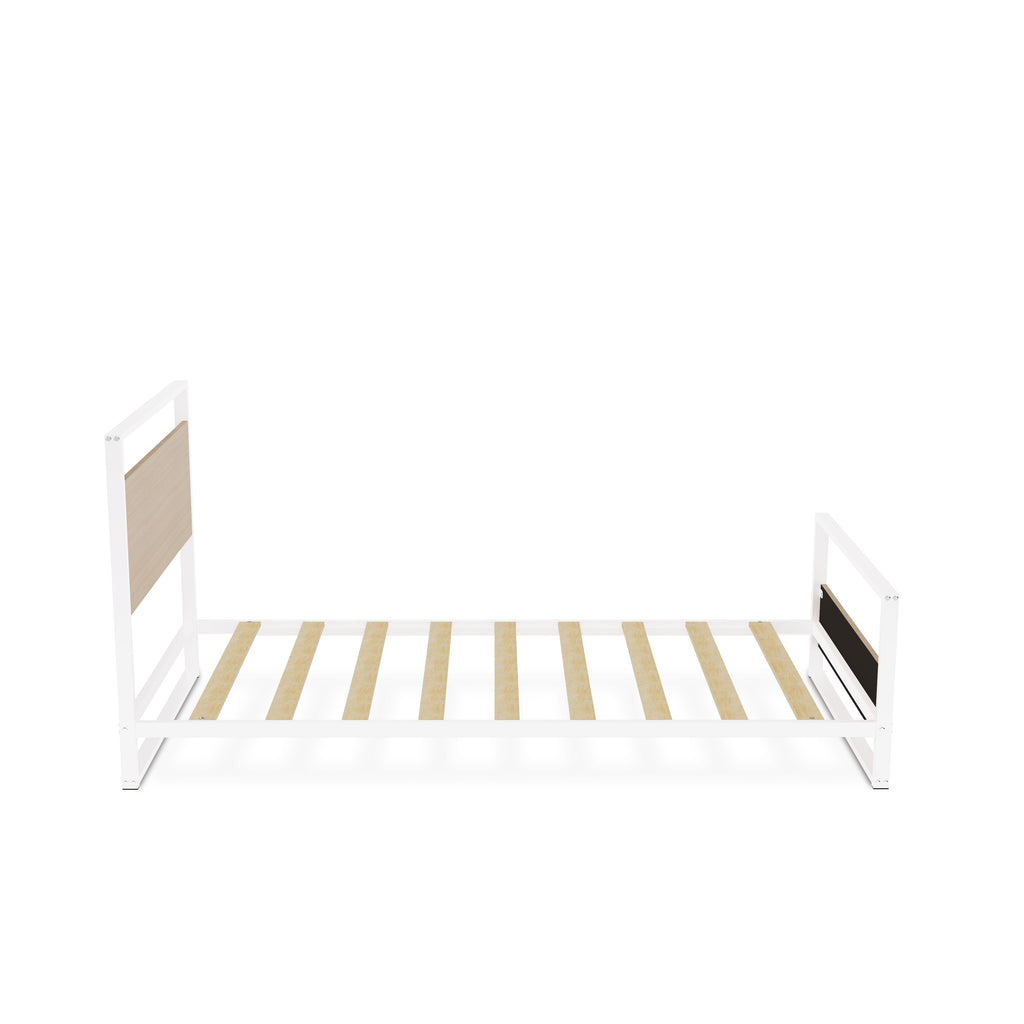 ERTBW6T Lavish Powder Coating White Metal Bed Frame with 4 Sturdy Legs & Wood Laminate