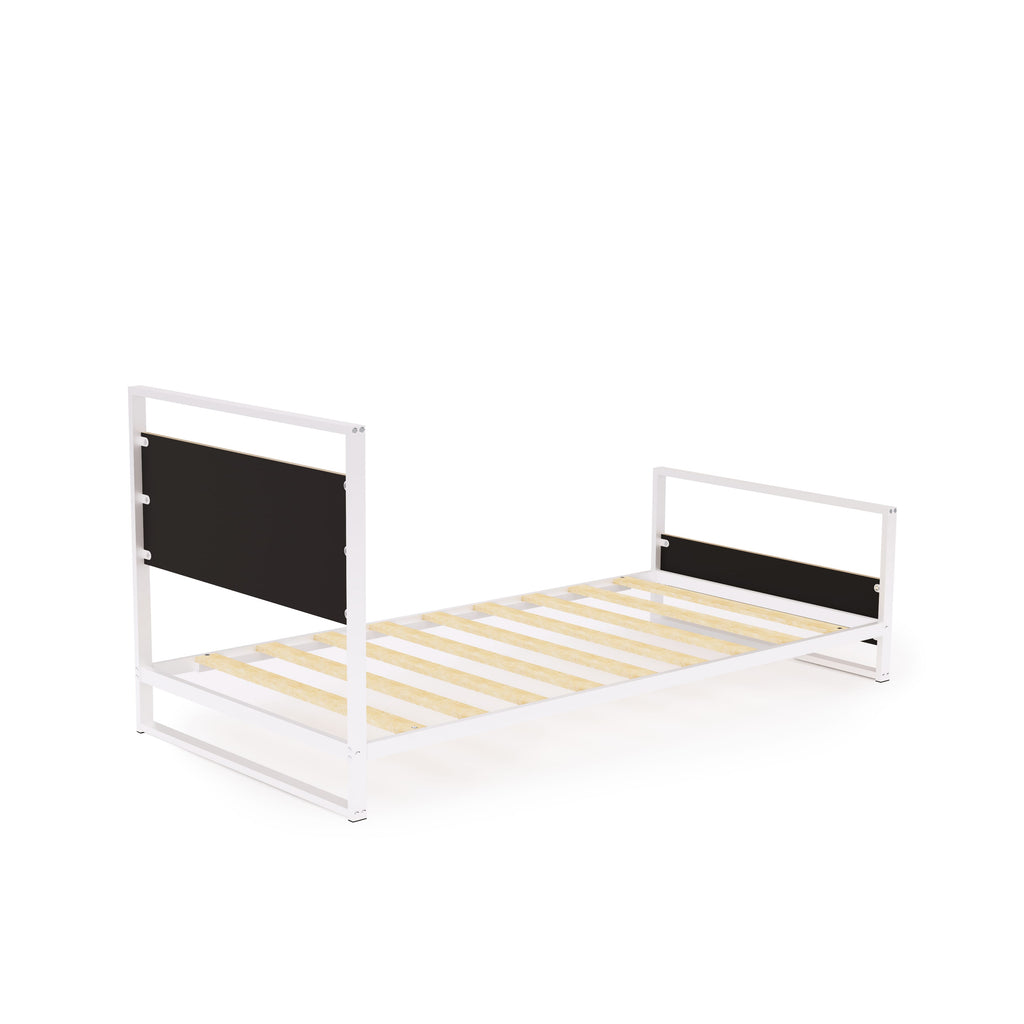 ERTBW6T Lavish Powder Coating White Metal Bed Frame with 4 Sturdy Legs & Wood Laminate