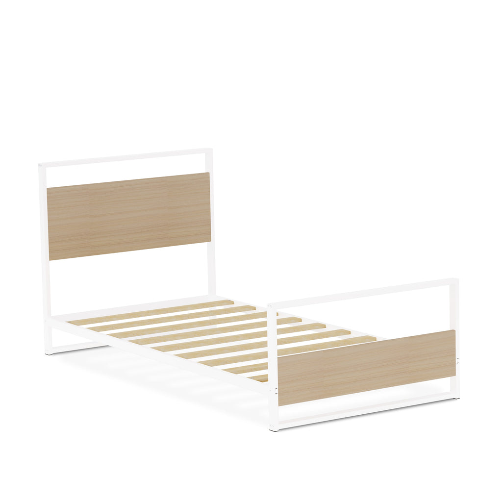 ERTBW6T Lavish Powder Coating White Metal Bed Frame with 4 Sturdy Legs & Wood Laminate