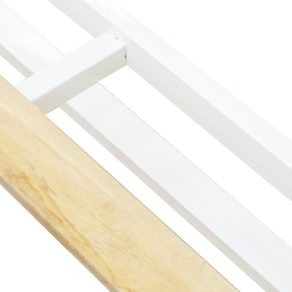 ERTBW6T Lavish Powder Coating White Metal Bed Frame with 4 Sturdy Legs & Wood Laminate