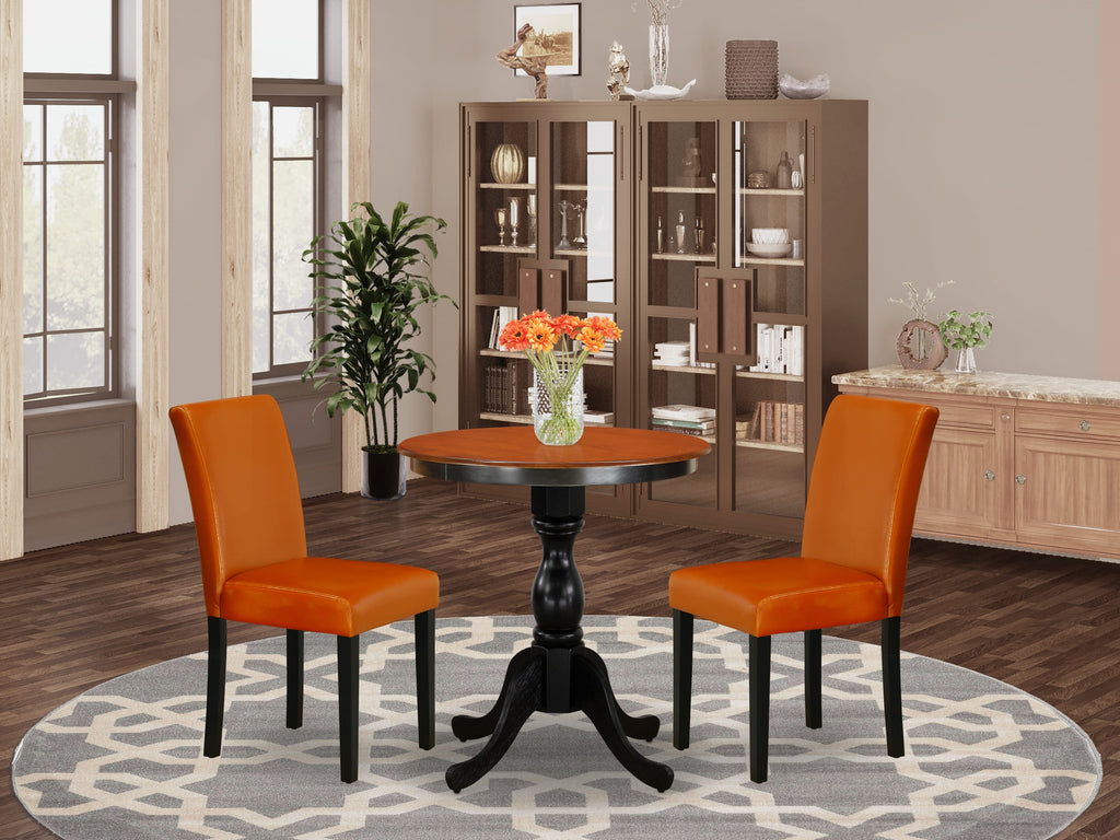 ESAB3-4RD-8B Lovely 3-Piece Dining Ensemble with Round 30 Table & 2 Plush Baked Bean Chairs
