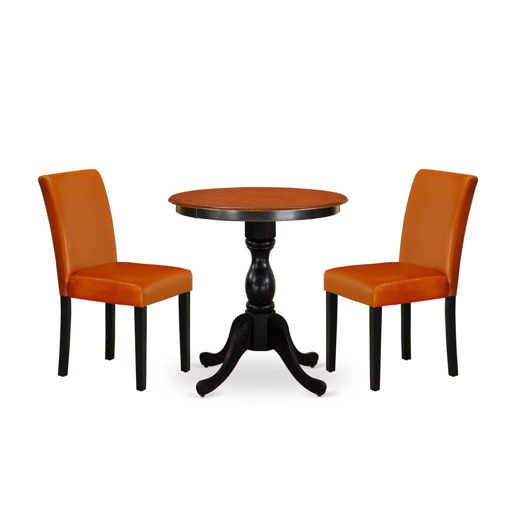 ESAB3-4RD-8B Lovely 3-Piece Dining Ensemble with Round 30 Table & 2 Plush Baked Bean Chairs