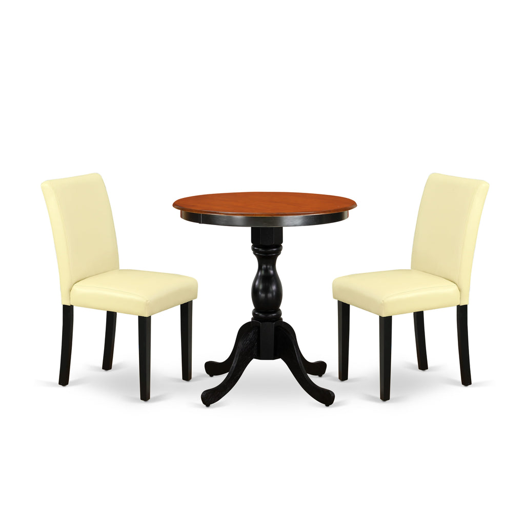 Elegant Dining Set ESAB3-JM8-94 3-Piece Round Table Ensemble with Pedestal Base and Pair of Eggnog Leather Chairs for Sophisticated Spaces, 30 Black & Cherry Finish
